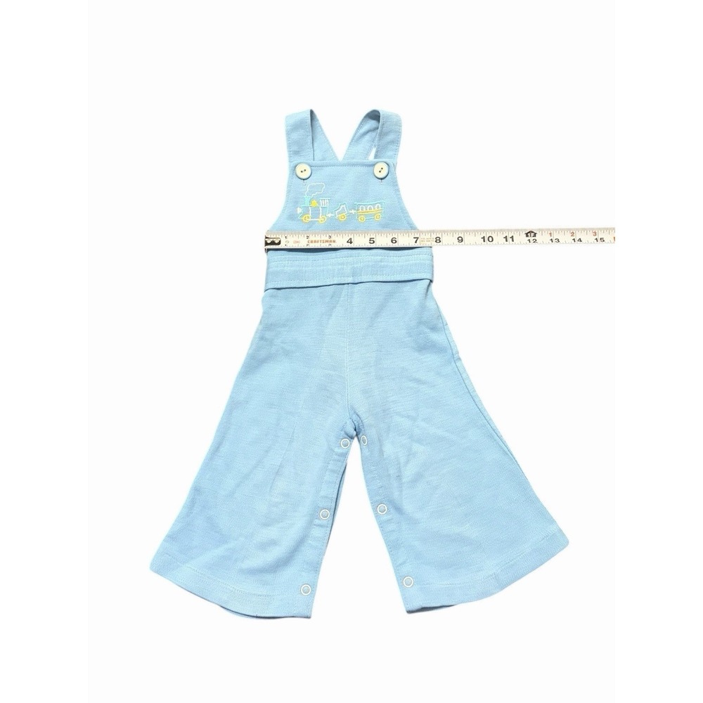 VTG Toddler Boys Overalls Blue Train Size 12 Months 70s - Picture 4 of 7